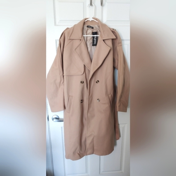 BOOHOO PLUS Wool Look Trench Coat - Picture 2 of 7